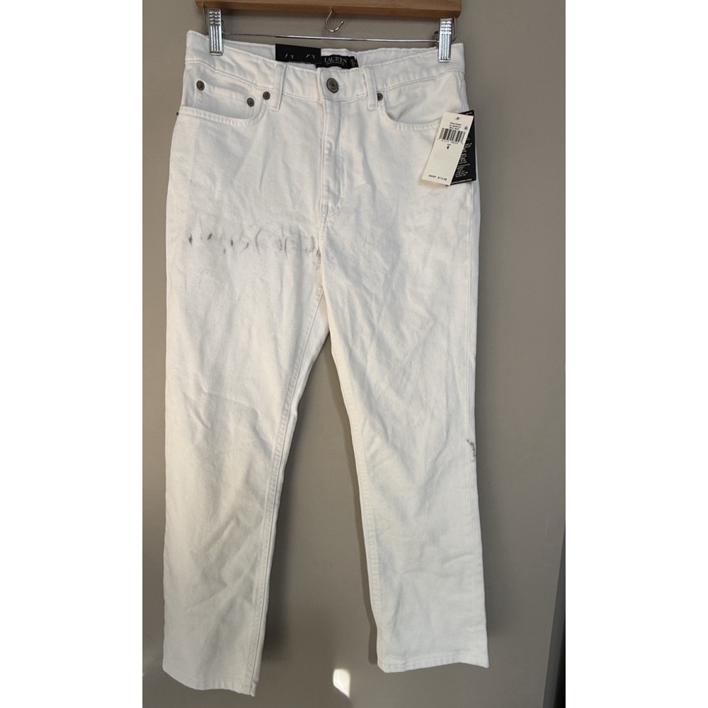 Ralph‎ Lauren Jeans Size 6 White Relaxed High Rise Straight Ankle NWT Read Flaw